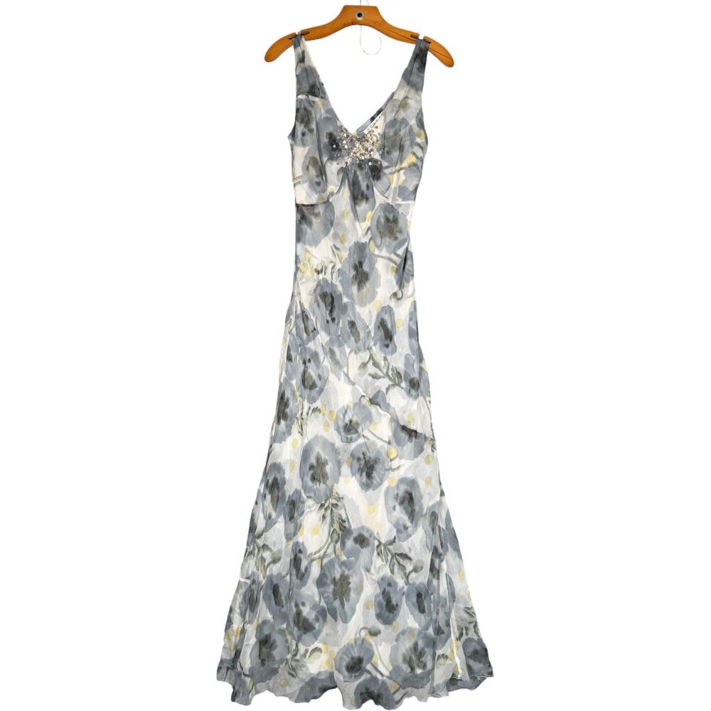 Nougat 100% Silk Maxi Dress Floral Beading Fairy Beachy Vacation 4